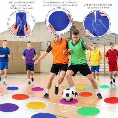18 Pcs 9 Inch Spot Markers Poly Spots Non Slip Floor Dots for Gym Soccer Basketball Agility Training Cones for Sports TPE Material with Storage Bag