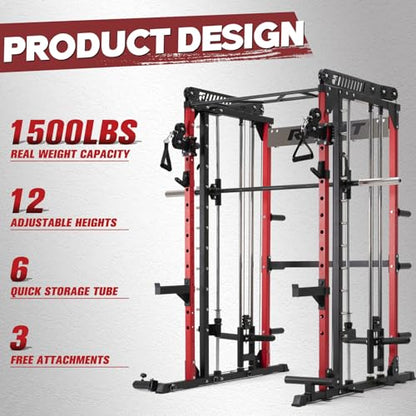 RitFit M1 Pro Smith Machine Cable Crossover Power Cage Home Gym - color: RED, size: M1