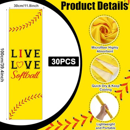 30Pcs Softball Cooling Towels 40 x 12 Inch Softball Towel Microfiber Breathable Chilly Sport Rags Absorbent Sweat Washcloth Sport Team Gifts Workout Ice Towel for Athletes Coach Gym Party Favors - style: Softball