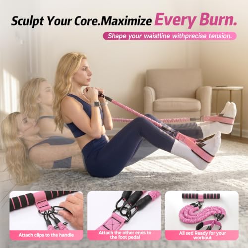 Pedal Resistance Band with Handle, 90LBS Adjustable Exercise Band - color: Pink