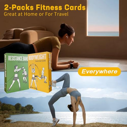 Bodyweight & Resistance Belt Workout Cards, 100 Different Exercise Cards with Detailed Illustrations, Large Size 5" x 3.5" Fitness Cards for Women & Men