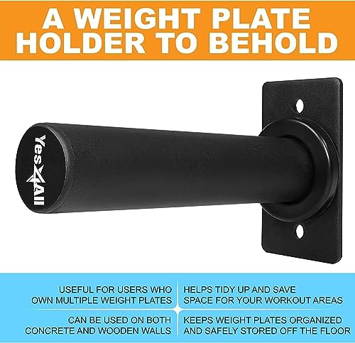 Yes4All Vertical Wall Mounted Olympic Barbell Holder, Barbell Storage Rack, Hanging Barbell Rack for Home Fitness Equipment - color: Black Weight Plate Holder - Single