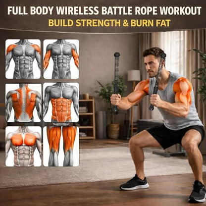 Cordless Battle Ropes,Weighted Ropeless Battle Ropes for Home Gym Exercise, Portable Full Body Workout Equipment, High-Intensity HIIT & Strength Training Gear for Men & Women (Black)