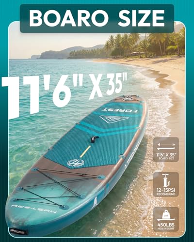 11'6"x35" Inflatable Paddle Board, 450lbs Extra Wide Stand Up Paddleboard for Adults with Premium SUP Accessories Kit & Backpack, Blow Up Kayak Non-Slip Stable Deck Boat for Yoga Fishing Surf - style: Dark Forest Wood Grain/kayak seat
