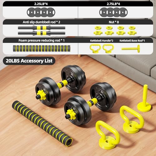 Adjustable Dumbbell Set, 10-90lbs Free Weights with Connector – 4 in 1 Dumbbells, Barbell, Kettlebell & Push Up Stand, Adjustable Weights Set for Home Gym Fitness Equipment for Men & Women