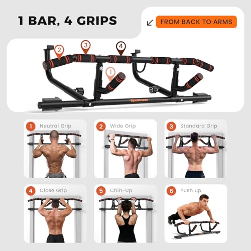 Sportneer 2026 Upgraded Pull up Bar for Doorway Pull Up Bar with Rotating Handles, Multi-Grip Door Pull Up Bar Upper Body Trainer, 440 lb Capacity, Home Gym Strength Training