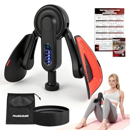 Thigh Trainer for Women, 10-100lb Adjustable Resistance Inner Thigh Exerciser with Leg Band & Poster for Kegel Exercise, Pelvic Floor Trainer for Postpartum Rehabilitation Home Gym