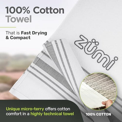 Zumi MINI 100% Cotton Camping Travel Towel - Small, Ultralight, Fast Drying, Highly Absorbent, Soft and Gentle on The Skin, Safe for The Planet (28" x 13" White) - color: White Mini