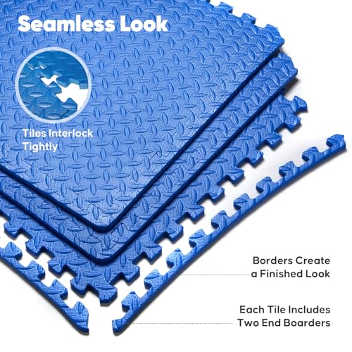 Home Gym Mat, Puzzle Exercise Mat, EVA Interlocking Foam Floor Tiles for Home Workout Equipment and Kids' Play Areas - Blue, 24 in x 24 in x ½ in - 12 Tiles (Blue, 12 Pack 48 sq ft)