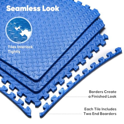 Home Gym Mat, Puzzle Exercise Mat, EVA Interlocking Foam Floor Tiles for Home Workout Equipment and Kids' Play Areas - Blue, 24 in x 24 in x ½ in - 12 Tiles (Blue, 12 Pack 48 sq ft)