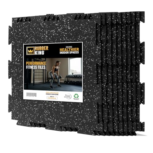 Rubber King 10 Piece Interlocking Tiles 19" x 19" x 6mm - 100% Recycled Rubber Gym Floor Tiles, Exercise Mat for Home Gym, Anti-Slip Low-Odor Interlocking Puzzle Floor Tiles - 23.5sq ft - color: Grey