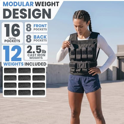 Synergee Adjustable Weighted Vest for Men & Women – 20 LB, 30 LB & 40 LB Options with Removable 2.5 LB Cast Iron Weights – Training Vest for Running, Rucking, Walking & Strength Training - color: 30LB