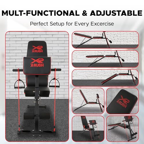 Multi-functional folding weight bench, adjustable weight bench, with 7 positions backrest adjustment and 2 training straps, 600 lbs capacity, suitable for full body workouts