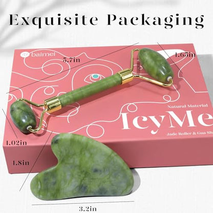 BAIMEI IcyMe Gua Sha & Jade Roller Set, Cooling Face Roller & Guasha Tool for Face Depuffing, Facial Sculpting & Jawline Definition, Smooth Rolling Skincare Tools Gifts for Women & Men – Green - color: Green