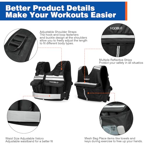 Adjustable Weighted Vest for Women Men, 2-18 lbs Strength Training Weight Vest with adjustable weights 12 Sandbags, Zipper Womens Weighted Vest Washable with Reflective for Walking Running Gym