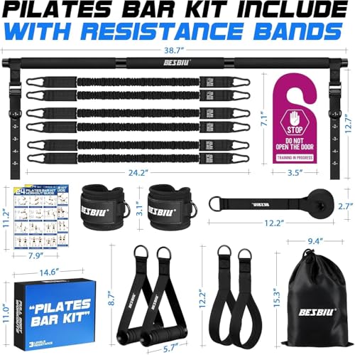 Pilates Bar Kit with Resistance Bands for Working Out, 210lbs Heavy Resistance Bands with Handles, Pilates Equipment with Resistance Band Bar for Men Women, At Home Gym Full Body Workout Equipment