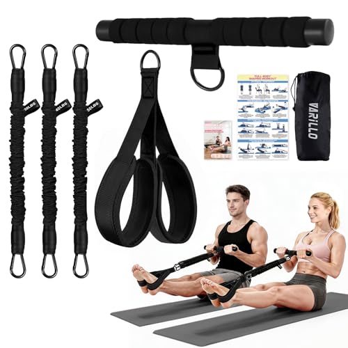 Multifunction Pedal Resistance Band with Handle, 3 Tube Adjustable 30/40/50LB Foot Pedal Puller Resistance Bands with Poster, Extended Length Tension Rope for Men Women Full Body Workout Home Gym - color: Black