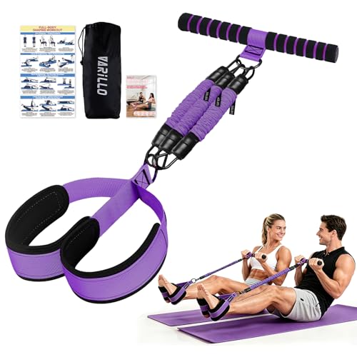 Multifunction Pedal Resistance Band with Handle, 3 Tube Adjustable 30/40/50LB Foot Pedal Puller Resistance Bands with Poster, Extended Length Tension Rope for Men Women Full Body Workout Home Gym - color: Purple