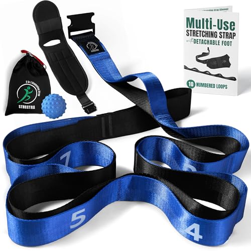 Stretch Strap with Loops Physical Therapy - Full Body Exercise Straps for Stretching with Detachable Foot - Leg & Calf Stretcher for Plantar Fasciitis, Physical Therapy, Pain Relief, and Flexibility