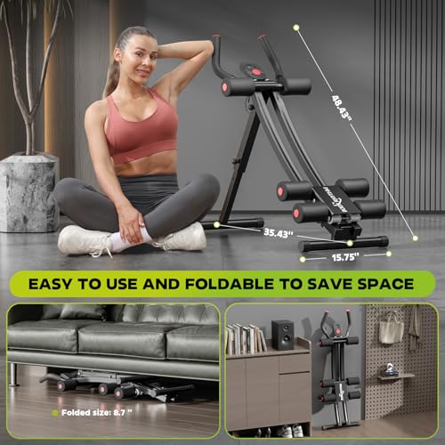 BODY RHYTHM Dual-Track Ab Machine with 4 Adjustable Heights, Foldable Core & Abdominal Exercise Machine, Total AB Workout Equipment for Home Gym, Ab Women Exercise Fitnes Trainer.