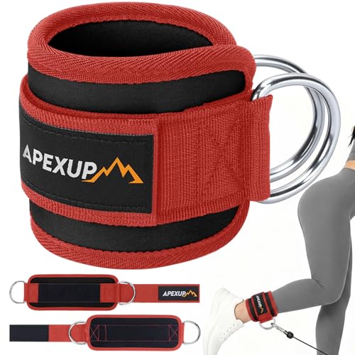APEXUP Ankle Strap for Cable Machine, Ankle Resistance Bands, Cable Kick Back Ankle Straps for Gym, Glute Workouts, Leg Extensions, Adjustable Straps with Neoprene Padding - color: Black+Red, style: Single