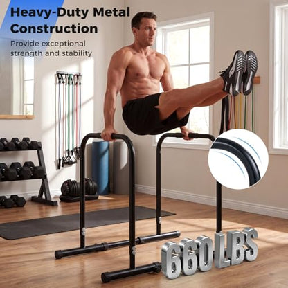 Goplus Adjustable Dip Bar, Heavy Duty Parallette Push Up Stand with 660 LBS Capacity, Anti-Slip Foam Grips, Portable Fitness Workout Dip Station for Home Gym, Calisthenics - size: 2 Side Locked