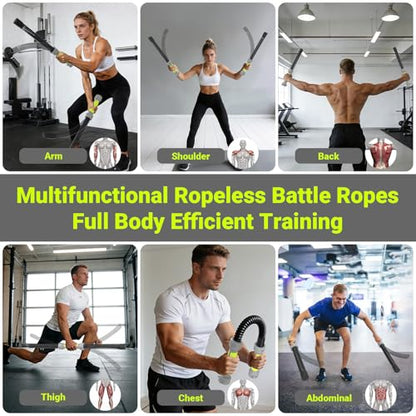 Weighted Cordless Battle Ropes, 2-in-1 Portable Ropeless Battle Ropes for Home Gym, Workout Ropes for HIIT, Strength & Low-Impact Aerobic Training, Versatile Exercise Equipment for Men & Women