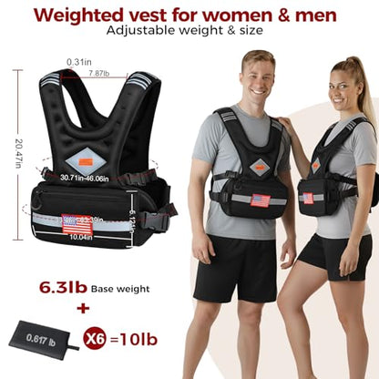 Weighted Vest Woman & Men, 6-10lb/8-20lb/8-30lb Adjustable weighted Vest With Pockets & Reflective Strips for Walking, Running, Hiking,Rucking, Workout, Strength Training - size: 6-10LB