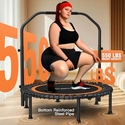 ANCHEER 48" Foldable Rebounder Trampoline for Adults/Kids with Resistance Bands and Bungees, Indoor & Outdoor Mini Trampoline with Bar and Safety Padding - Max Load 450lbs (Orange)