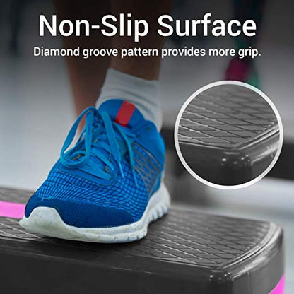 Nicole Miller Aerobic Exercise Step Deck, Adjustable Workout Fitness Stepper Exercise Platform with Risers