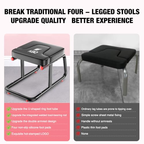 KBQ Yoga Headstand Bench, Yoga Inversion Chair, Headstand Trainer – U-Shaped Stool with 400LB Capacity, Double Armrest, Non-Slip Fitness Aid, Thick Breathable Mat, Home & Gym Stability Stool (Black)