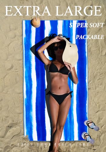 2 Pack Microfiber Lightweight Thin Beach Towel Sand Free Quick Dry Super Absorbent Large Towels for Swimming Pool Yoga Gym Travel Vacation Beach Accessories Essentials Stripes - color: 2 Pack Blue Stripes
