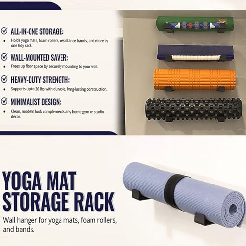VBESTLIFE 2Pack Wall Yoga Mat Storage Rack, Yoga Mat Holder Wall Mount for Foam Rollers, Resistance Bands, Fitness Accessories, Home Gym Organizer