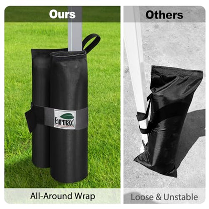 Eurmax USA 4-Pack 150LBS Capacity Universal Canopy Weight Bags,Heavy Duty Windproof Sandbags with All-Around Wrap Design,Ultimate Stability for Pop Up Tent,Shelter in High Winds(Sand Not Included) - color: 4pcs black