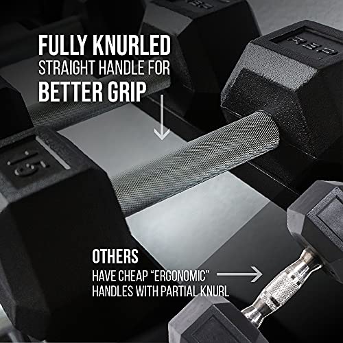 REP Fitness Rubber Hex Dumbbell Set, Adjustable Weight Pairs, Home Gym Equipment, Strength Training For Men Women, Black Coated Grips, Workout Rack Storage Optional, Heavy Lb Free Weights - style: 5-50 lb set Black rack