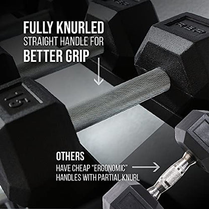 REP Fitness Rubber Hex Dumbbell Set, Adjustable Weight Pairs, Home Gym Equipment, Strength Training For Men Women, Black Coated Grips, Workout Rack Storage Optional, Heavy Lb Free Weights - style: 5-50 lb set Black rack