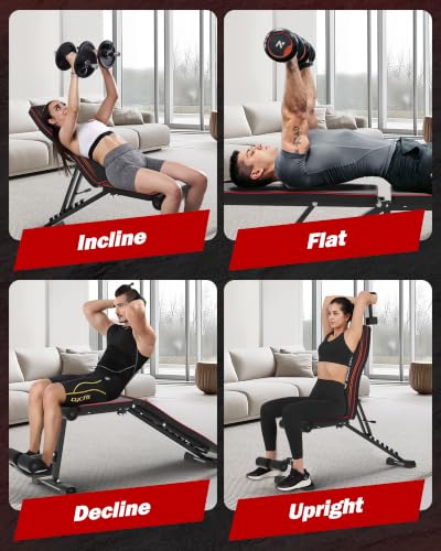 Adjustable Weight Bench Workout Bench for Home Gym, Foldable Workout Bench 700LBS Weight Capacity for Full Body Strength Training,Incline Flat Decline Sit-up Bench (2 Resistance Bands)