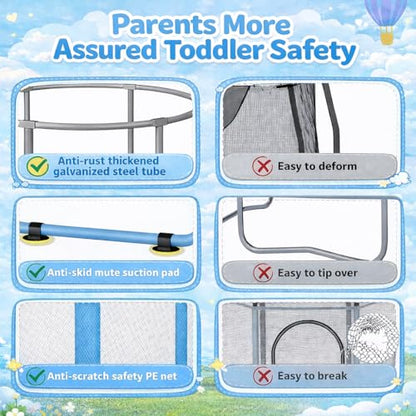 55" Trampoline for Kids with Enclosure, 4-in-1 Toddler Trampoline Indoor Outdoor, 440lbs Capacity Upgrade Trampolines with Adjustable Gymnastics Bar & Toys, for Boys & Girls, Easy to Assemble