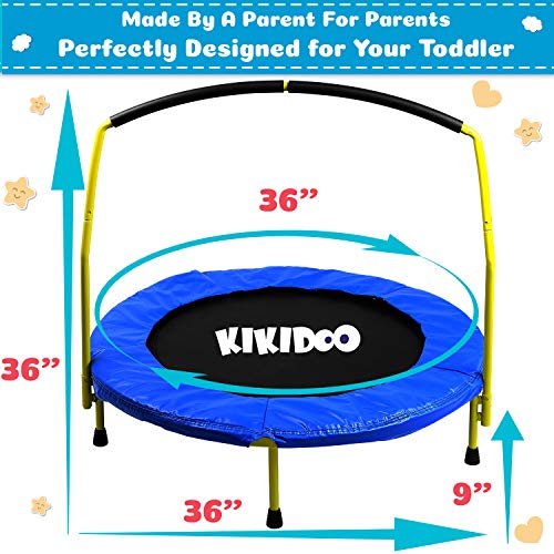 Toddler Trampoline with Handle - 36" Kids Trampoline with Handle - Mini Trampoline w/Sturdy Frame, Coil Spring, Safety Padded Cover -Heavy Duty Mini Trampoline Indoor Outdoor Toddler Trampoline