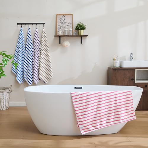 JML Microfiber Beach Towels with Hanging Loop, 27" x 55", Cabana Stripe Pink, Set of 6 - color: Stripe Pink, size: 6 Pack-27" x 55"