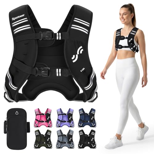 Sportneer Weighted Vest Woman: 8lb/12lb/15lb/20lb/25lb Weight Vest for Walking with Phone Bag, Adjustable Women Weighted Vest for Running Rucking Vest for Jogging Strength Training Weight Loss - color: Black, size: 8 lbs