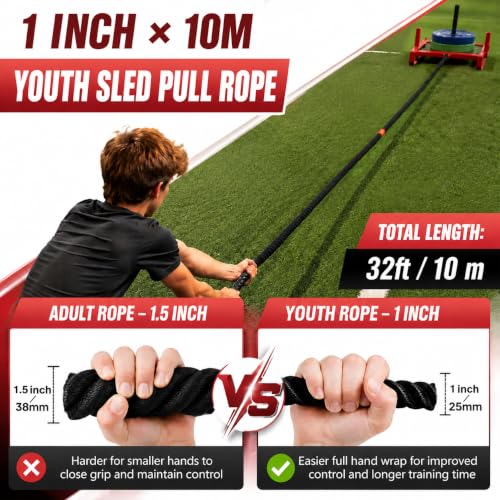 50FT Weighted Sled Pull Rope with 3m Distance Markers - Heavy-Duty Braided Polyester Training Rope for Functional Strength & Conditioning Workouts