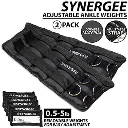 Synergee Comfort Fit Adjustable Ankle/Wrist Weights (Set of 2). Available in 5lb, 10lb & 20lbs. One Size Fits All. - color: a) 5 lbs - 2.5 lbs per side