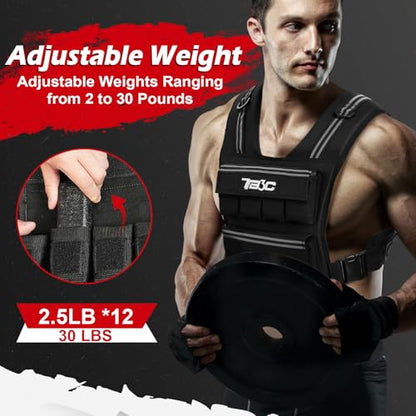 Adjustable Weighted Vest Men and Women 20lbs/ 30lbs/ 40lbs Weights with Reflective Stripe, Weight Vest Woman Workout Vest for Strength Training,Running & Walking - size: 30 LB