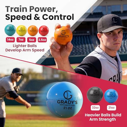 Grady's Pitching School Weighted Velocity Training Ball Set – Seam & Seamless Options for Pitching & Arm Strength + Set of 6 Balls + Carrying Case - style: Flats