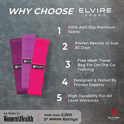 ELVIRE Fabric Resistance Bands for Working Out | Exercise Bands Resistance Bands Set of 3 | Booty Bands for Women Workout Bands Resistance Loops | Leg Bands for Working Out Glute Bands, Squat Bands