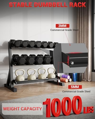 Garvee Cast Iron Hex Dumbbell Set with Storage Rack, Rubber Coated