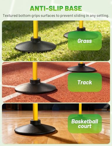 GHB Rubber Base 6 Pack Compatible Agility Poles Sports Soccer Training Extention,Detachable Speed Training Equipment Football Accessories