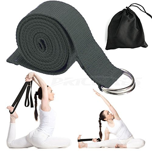 Yoga Strap – Sturdy Cotton Exercise Straps 6FT Straps - Adjustable D-Ring Buckle Gives Stretching Flexibility For Yoga Stretching & General Fitness Physical Therapy Pilates Gym Workouts - color: gray