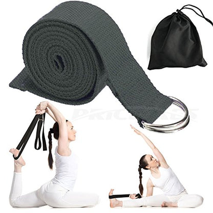 Yoga Strap – Sturdy Cotton Exercise Straps 6FT Straps - Adjustable D-Ring Buckle Gives Stretching Flexibility For Yoga Stretching & General Fitness Physical Therapy Pilates Gym Workouts - color: gray